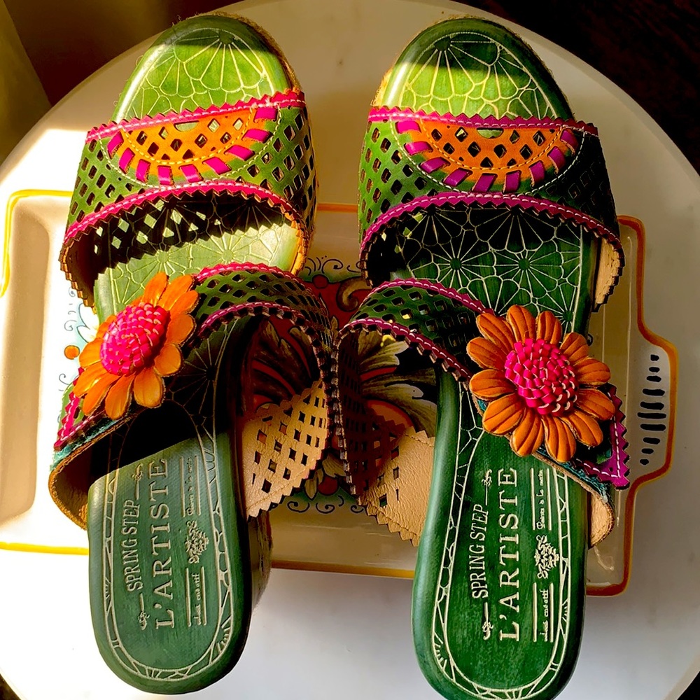 Spring Step Green and Orange Sandals - Picture 2 of 7
